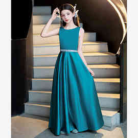 跨境新品女童礼服钢琴演出服中大童长笛小提琴演出合唱比赛缎面裙