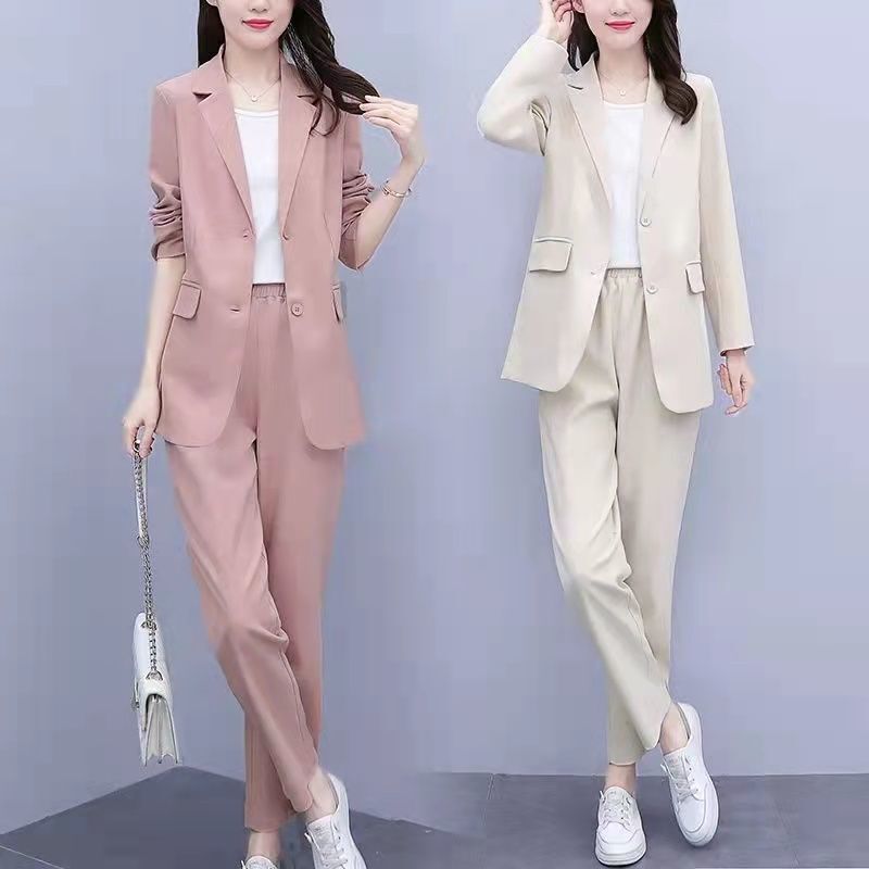 大码女装两件套气质女神范裤子欧美显瘦微胖妹妹西装外套春秋新款|undefined