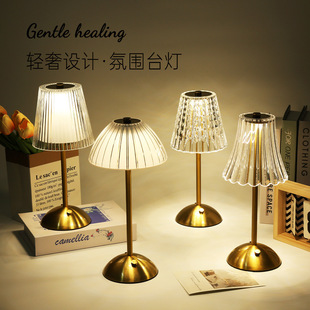 Crystal Retro Table Lamp Bedroom Bedside Lamp Light Luxury Atmosphere Lamp Bedside Table Lamp Rechargeable Night Light Master Bedroom High-End