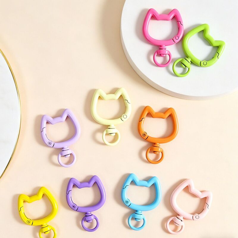 Colorful painted cat head spring clasp key ring DIY handmade accessory, bead bag hanging accessory, macaron color accessory