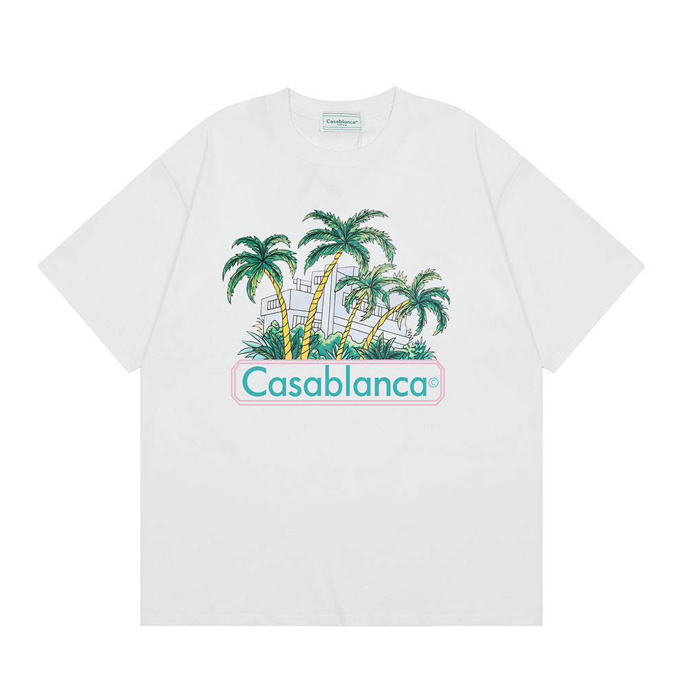Transfronterizo 2024 primavera y verano nuevo estilo Casablanca Casablanca LOGO estampado hombres y mujeres camiseta suelta de manga corta