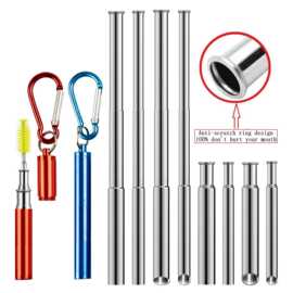 境外销售304 316防刮伤不锈钢吸管奶茶饮料伸缩折叠组合金属吸管