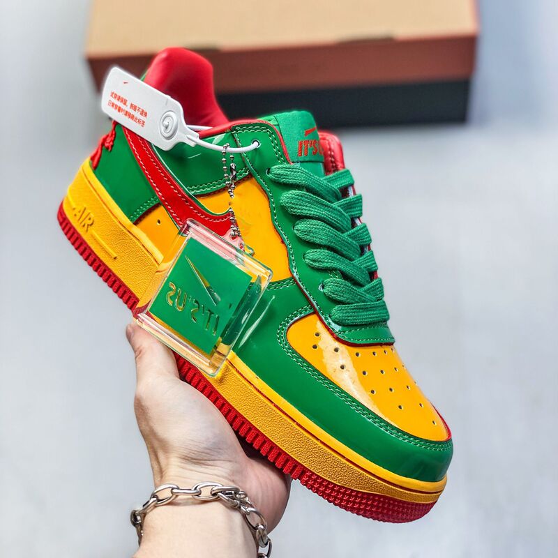 Pure Original Af1 Joint Worker 2.0 Air Force One Yellow and Green Patent Leather Low-Top Casual Sneakers for Men and Women Sports Shoes