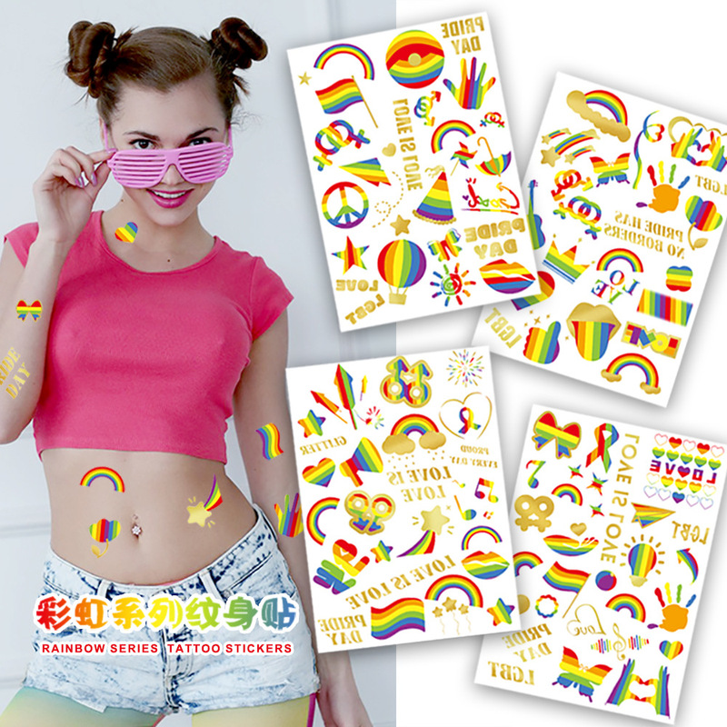 Cross-border New Love Pride Day Tattoo Sticker Metal Rainbow Day Cartoon Temporary Rainbow Tattoo Sticker Festival