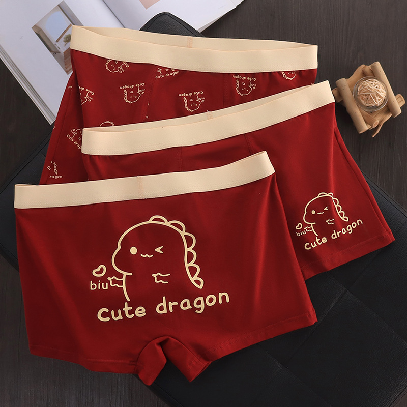 Men's Red Boxer Briefs for the Year of Birth, Cartoon Style for Teenagers, Autumn and Winter