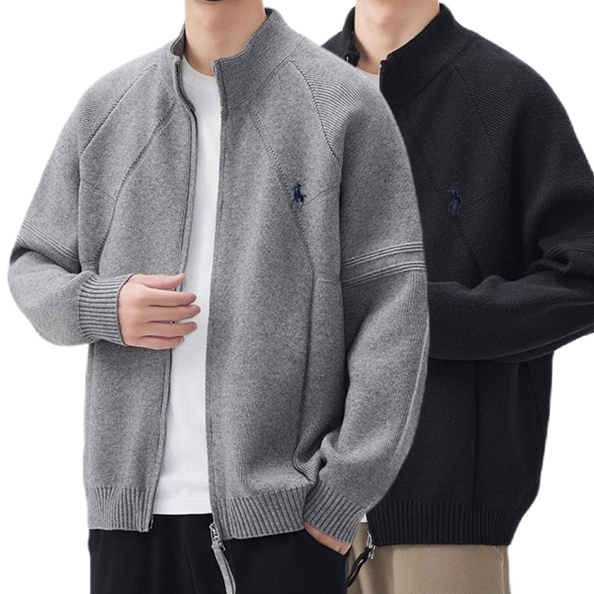 Explosiones transfronterizas de tamaño europeo de montar marca bordada doble cremallera jersey suéter cardigan chaqueta fábrica al por mayor