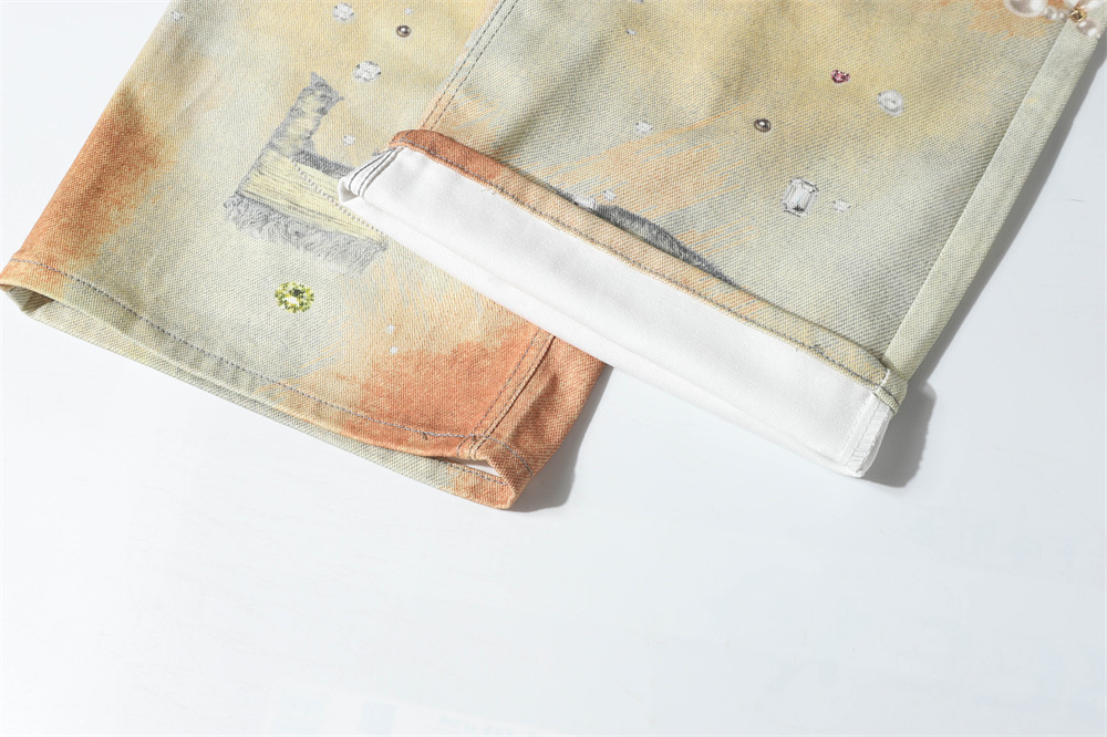 Erkek Punk Zincir 3D Dijital Baskılı Geniş Paça Kot Pantolon - Hipster Tarzı İçin Sokak Modası Eskitilmiş Yıkanmış Kot Pantolon_voghion.com