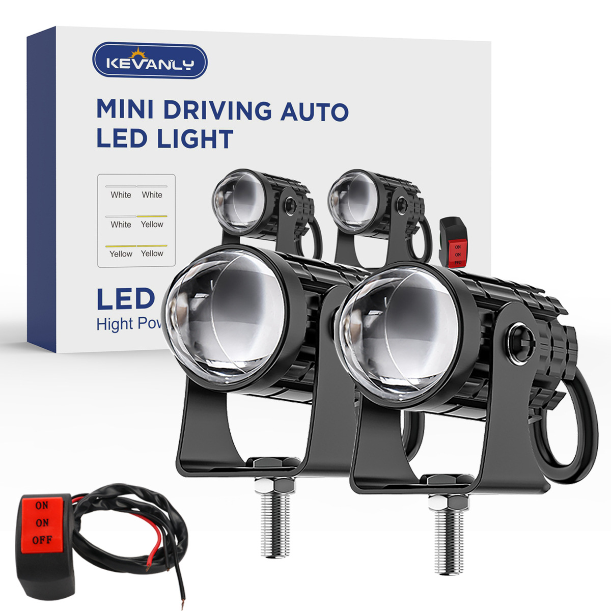 Hot-Selling Motorcycle Headlight Spotlight 8-80V White and Yellow Dual-Color Waterproof Small Cannon Electric Vehicle High-Brightness High-Beam Light