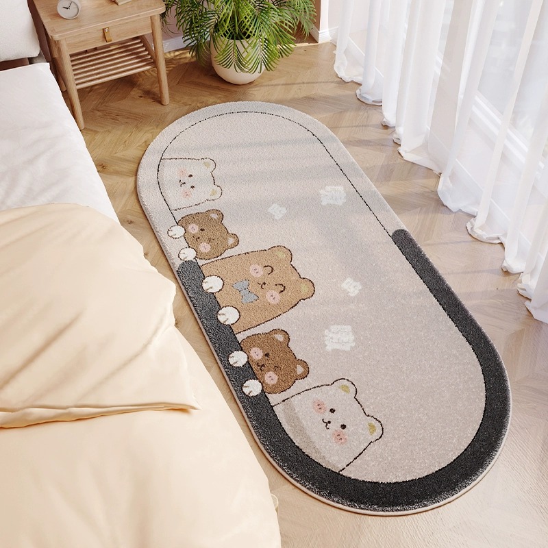 Happy Bear - 타원형 도트 셰르파 바닥 매트