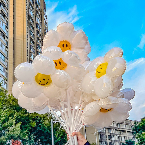Flower smiley face balloon daisy sun flower floor push stall handheld balloon birthday decoration photo props wholesale