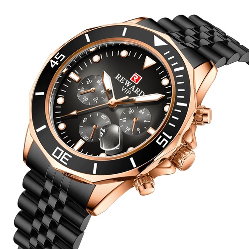 Reward water ghost men's business watch multi-functional steel band sports quartz watch three eyes six-hand chronograph