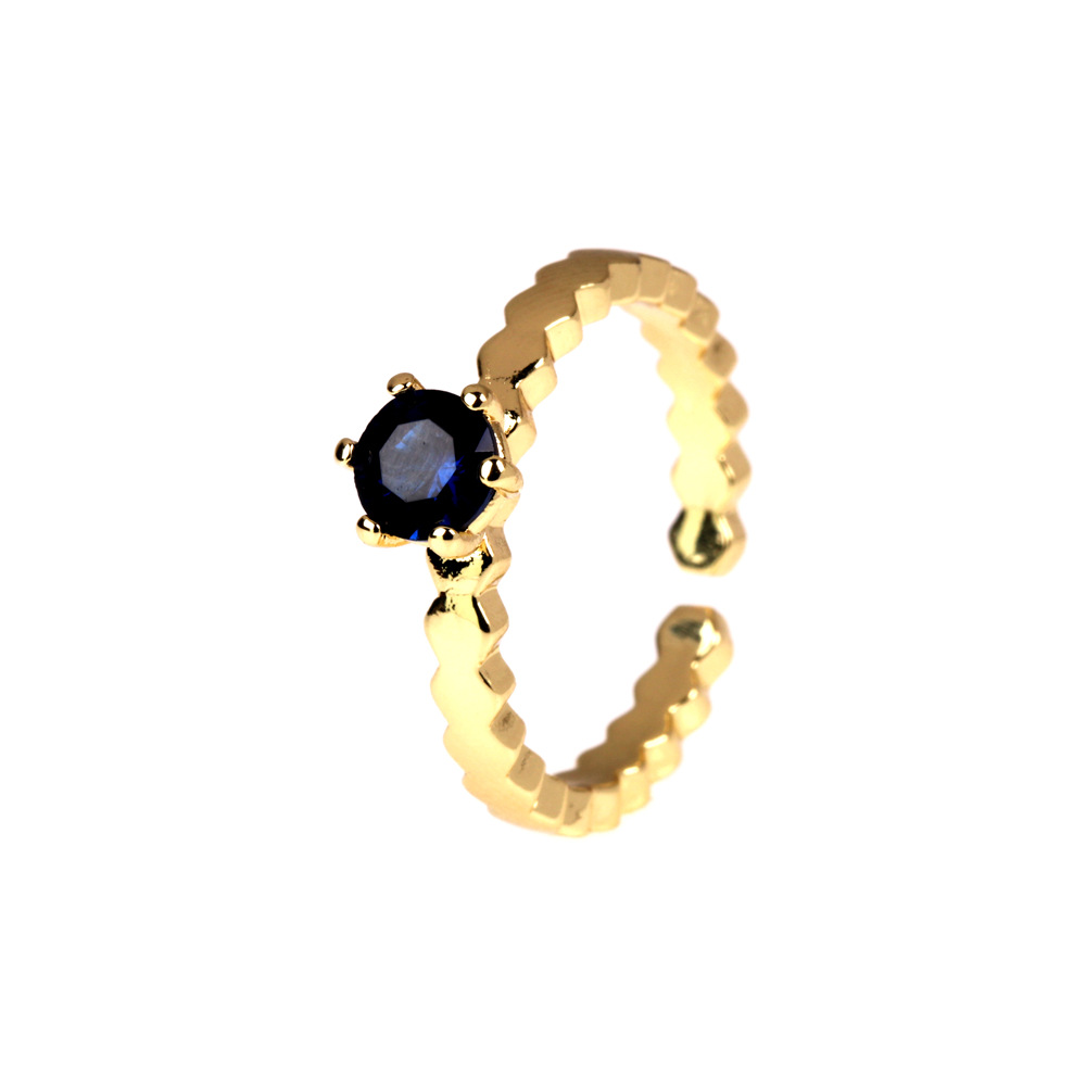 simple copper plated real gold four claw inlaid zircon ring