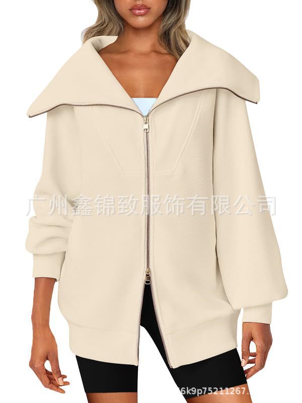 2023 Amazon mujeres de gran tamaño cremallera lindo sudadera chaqueta ropa 2023 otoño y el invierno la moda
