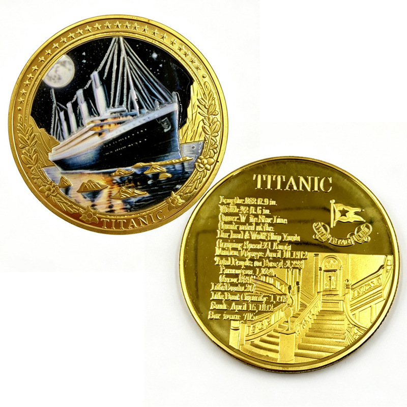 Direct Supply from Foreign Cross-Border Manufacturers: Color-Printed Titanic Gold-Plated Commemorative Coins with High Relief Craftsmanship, Metal Relief