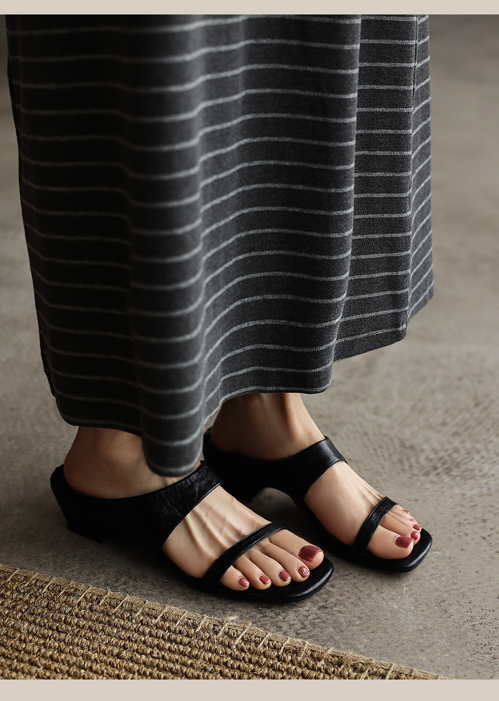 Sandal nữ hở mũi gót thô 4.5 cm kiểu Hàn Quốc đơn giản — đen chi tiết 10