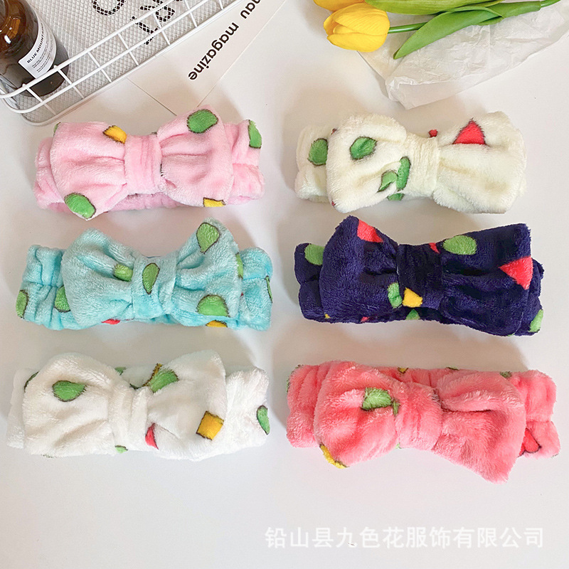 Diadema con lazo impreso creativo europeo y americano, diadema de felpa, tocador para mujer, tocado de maquillaje, diadema de franela, accesorios para el cabello