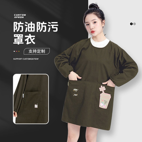 New style Japanese long-sleeved apron waterproof and oil-proof women's kitchen autumn sleeves pure cotton breathable cotton reverse blouse