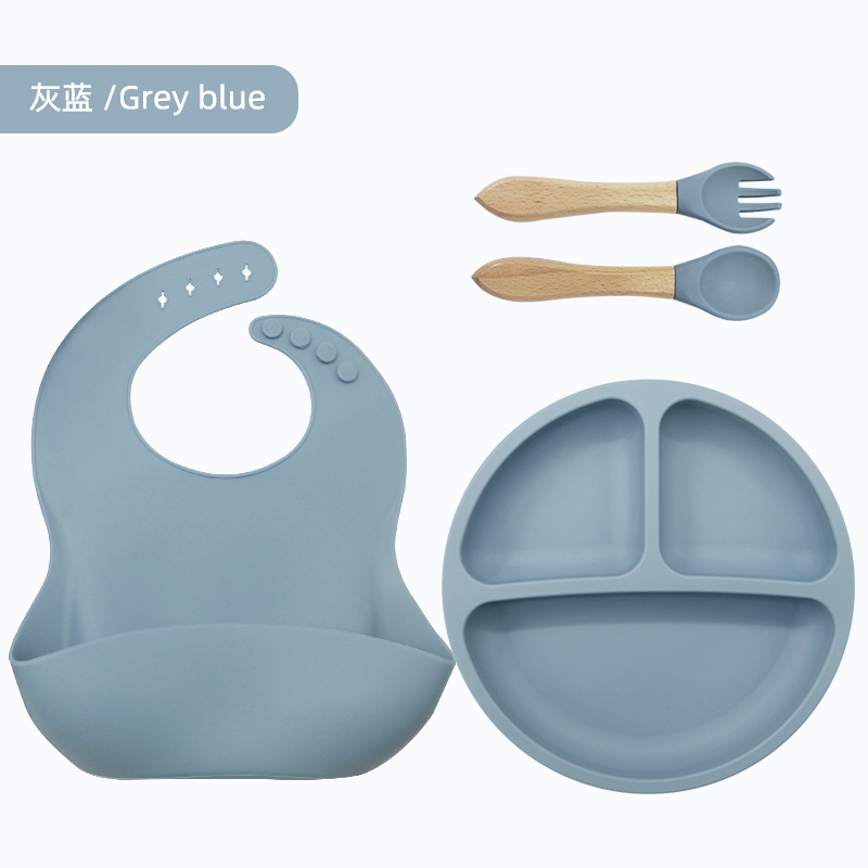 Vajilla de silicona para niños, vajilla de alimentación para bebés, babero de silicona, tazón de alimentos para bebés