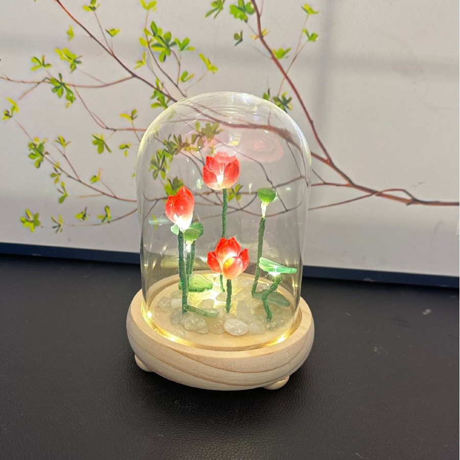 Lámpara de noche de loto acristalada DIY material de loto embalaje decoración adornos amigos regalos de cumpleaños día de San Valentín hechos a mano