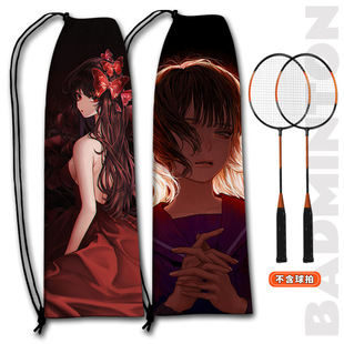 Anime Cartoon Badminton Racket Shoulder Bag Two-Dimensional Red Series Student Portable Drawstring Storage Bag