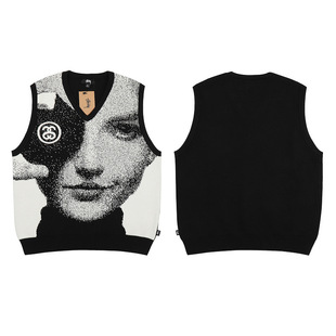 2023 autumn large and small love embroidered sweater vest striped V-neck pullover men's and women's youth knitwear fashion brand