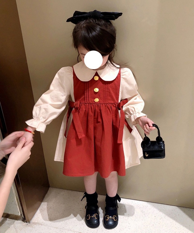 Abito da ragazza con colletto per bambola in edizione coreana, stagione primaverile e autunnale, nuova principessa della foresta a maniche lunghe alla moda per bambini_voghion.com