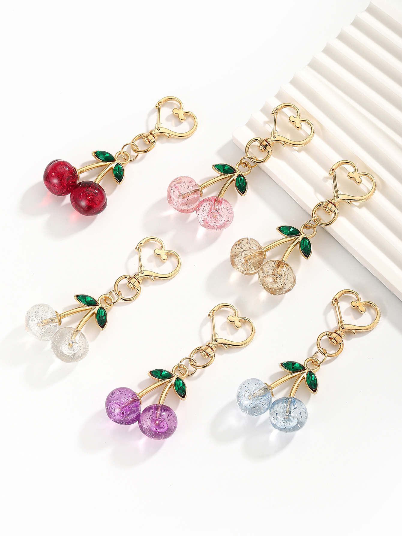 20g Weight Heart Clasp Closure Clasp Closure Type Keychain Classification Daily Occasion Acrylic Material Cherry Pattern Unisex Gender Sweet, Simple Style Style Sweet Simple Style Cherry Acrylic Unisex Heart Clasp Closure Keychain 2