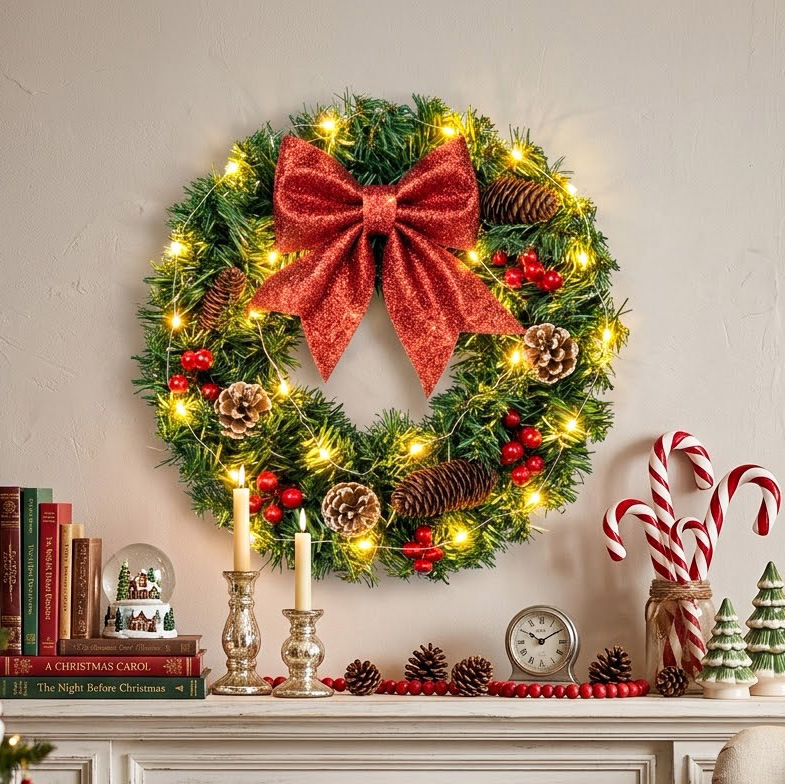 2026 nueva guirlanda de Navidad transfronteriza caliente explosión de decoración de vacaciones guirlanda de flores simulación de pino puerta colgante guirlanda de flores