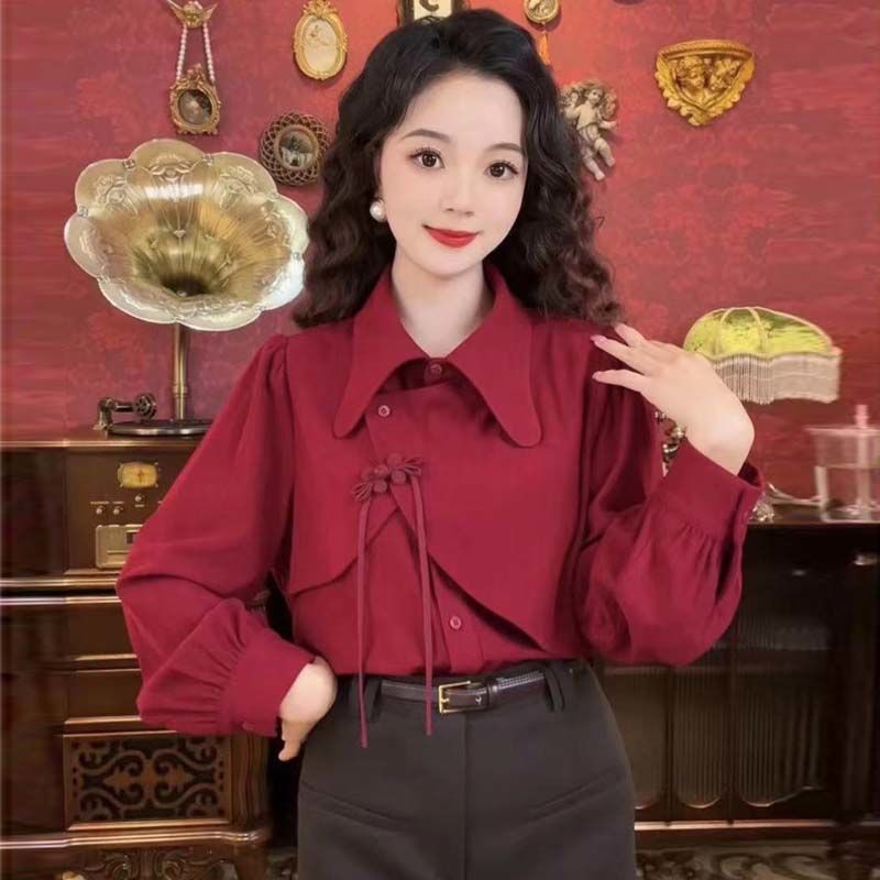 复古国风盘扣设计感衬衫女长袖秋冬2025新款国潮小众衬衣加厚上衣|undefined