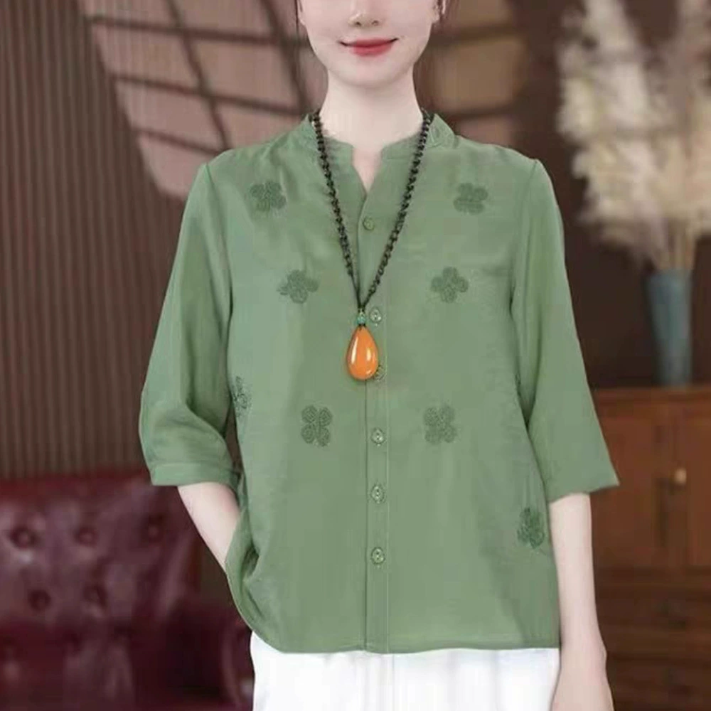 Летняя новая тонкая рубашка с вышивкой лепестков для женщин 2025, элегантная одежда для мам, свободный топ со средними рукавами в стиле C