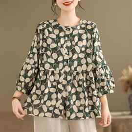 实拍大码宽松下摆娃娃衫遮肚藏肉上衣衬衣