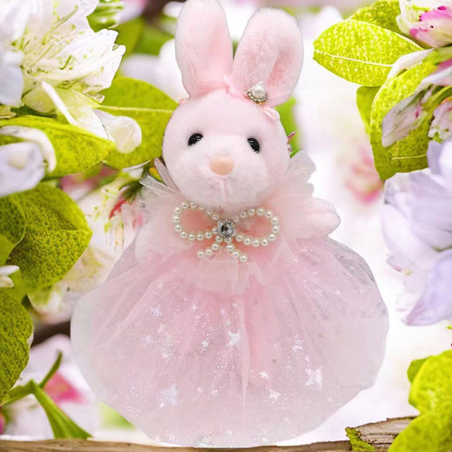 Cute vertical-eared plush bunny doll pendant car accessories bag keychain plush toy wedding gift