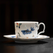 上古鱼嬉花漾玲珑瓷咖啡杯牛奶杯杯碟套组陶瓷马克杯早餐杯办公杯