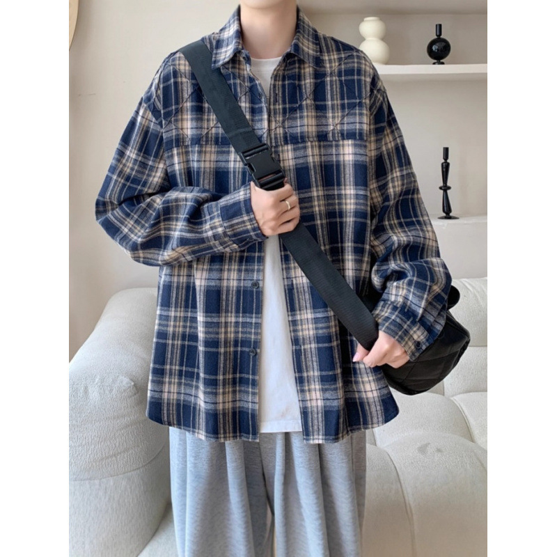 Japanese Retro Plaid Long-Sleeve Shirt for Men, New Trendy Brand Loose Casual Stylish Fashion Jacket for Spring and Autumn Japanese Retro Plaid Long-Sleeve Shirt for Men, New Trendy Brand Loose Casual Stylish Fashion Jacket for Spring and Autumn