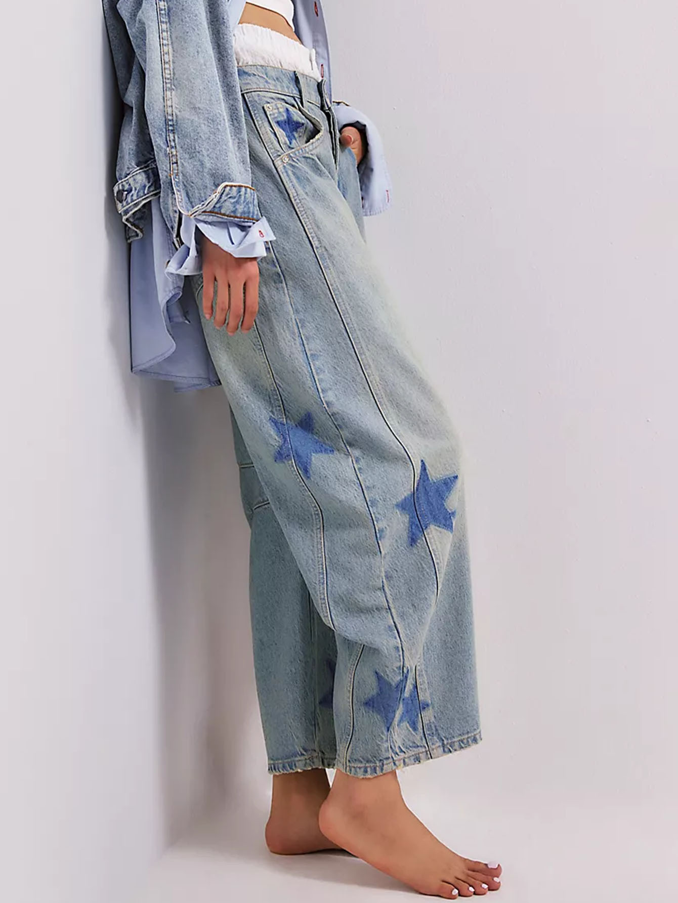 Vintage Low-Rise Flare Jeans For Women – Distressed Washed Denim With Embroidery (S-L, 90s Retro Street Style)_mkmklike.com