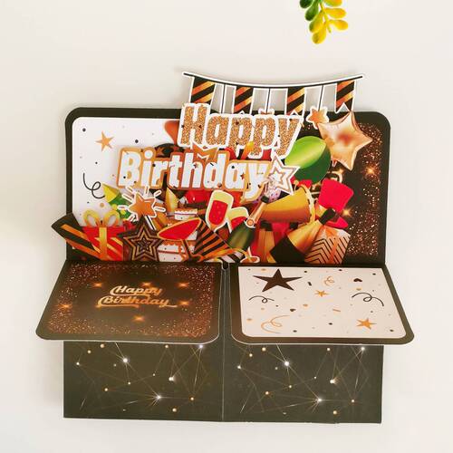 Happy Birthday 3D Pop-Up Box: Creative Handmade Hollowed-Out Paper Sculpture for a Unique Birthday Card