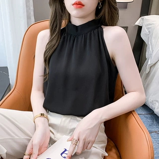 港风挂脖上衣女 吊带无袖背心设计感小众外穿美人肩 优雅法式夏款