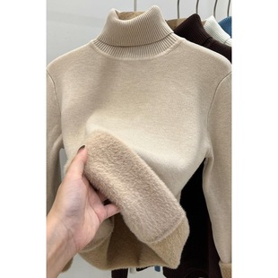 Fleece-lined thickened one-piece velvet sweater women's thick waterproof mink velvet warm top turtleneck bottoming shirt women's autumn and winter inner fashion