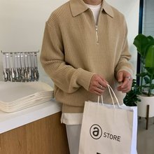 半拉链毛衣男秋冬款日系复古慵懒风高级感翻领针织衫休闲宽松上衣