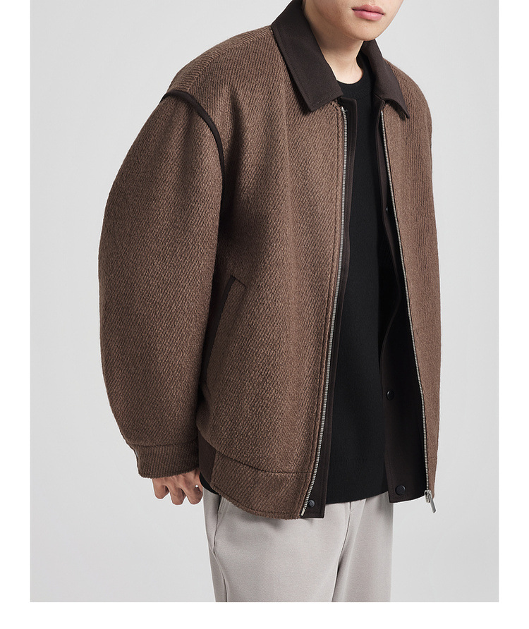 Áo phao nam dáng ngắn phong cách Old Money chất liệu twill — Màu cà phê nâu chi tiết 27