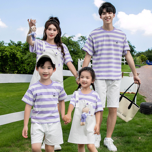 Children's cartoon short-sleeved parent-child set for boys and middle-aged children, round neck T-shirts for a family of three or four, parent-child tops