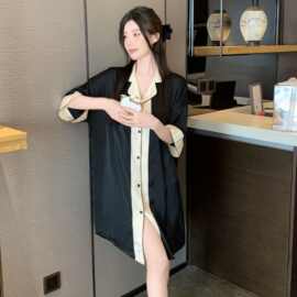跨境外贸睡衣女2024新款春秋冰丝长袖高级感夏季甜美冰丝绸家居服