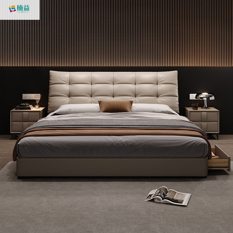 Minimalist and Simple Ear Storage High Box Bed Light Luxury Bed Master Bedroom Cream Style Double Soft Bag Nanyi Furniture Bed