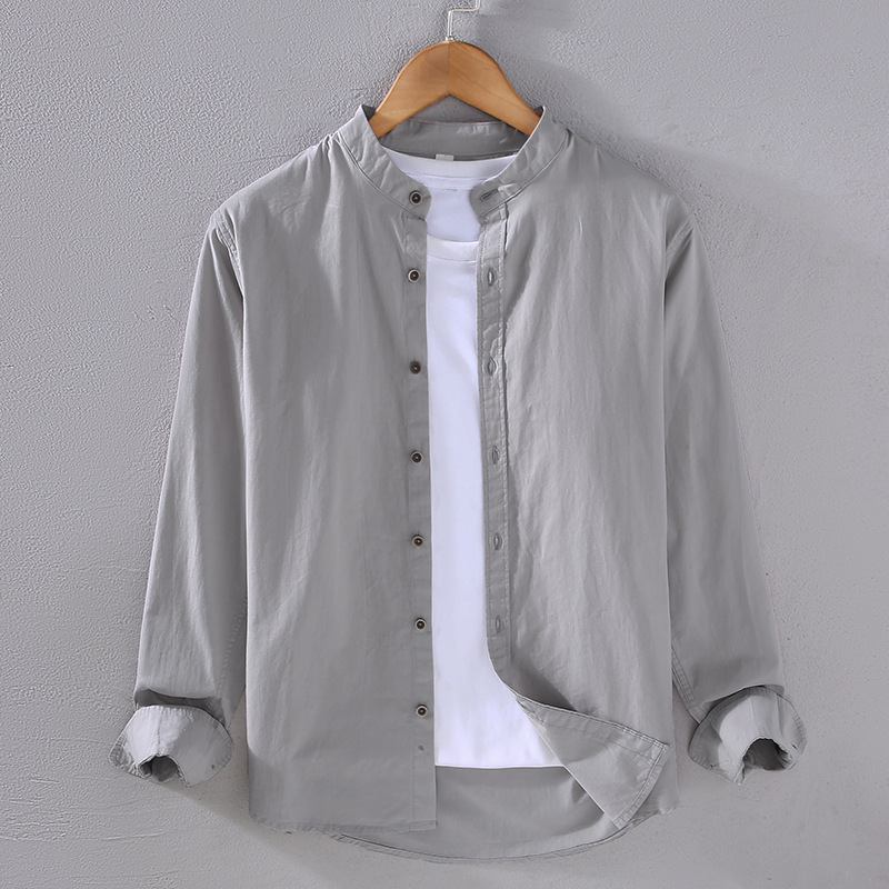 Camicia a maniche lunghe in puro cotone sottile primavera, estate e autunno per camicia da uomo minimalista giapponese casual in tinta unita da uomo_voghion.com