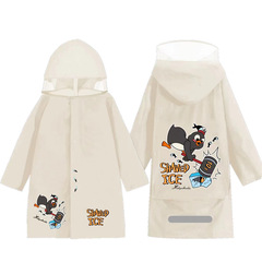 卸売りは厚いです。カバンを持っています。小中学生は全身防水の美ラードのレインコートを着ています。