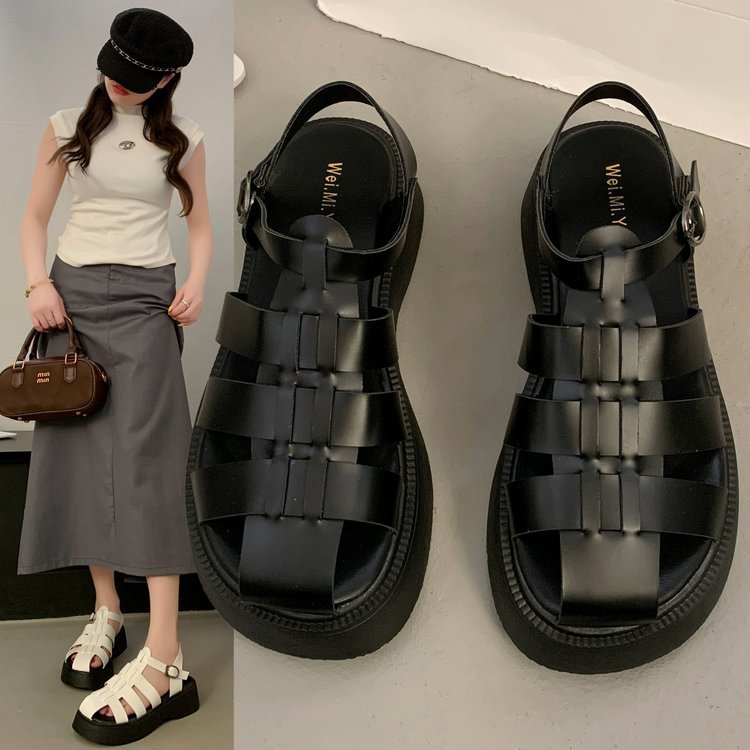 It's Cool in Winter and Hot in Summer~Summer Platform Thick-Soled Roman Shoes for Women, New Toe-Cap Sandals, Casual Small Leather Shoes