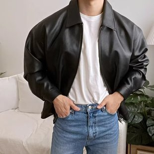 High-end sense autumn new trend light mature wind ruffian handsome leather jacket men's casual baseball suit motorcycle leather jacket