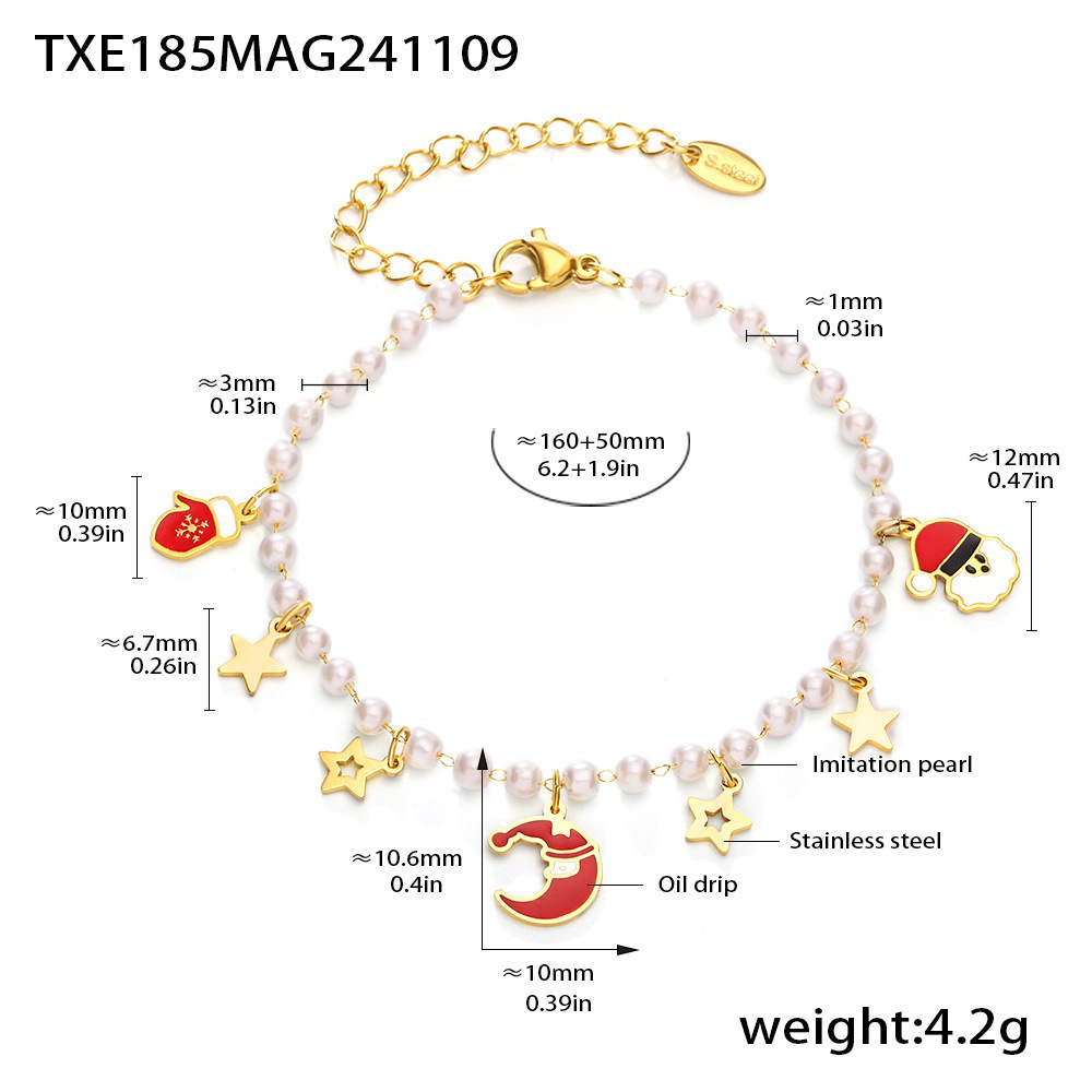 TXE185-Gold imitation pearl Christmas element bracelet