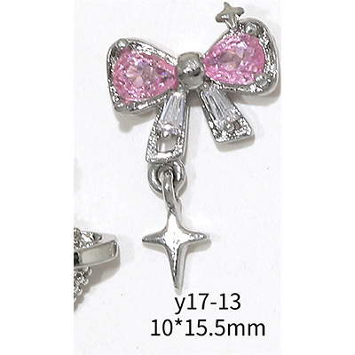 En línea popular LZ estrella mango circón joyería de uñas al por mayor amor cadena arco Rosa diamante decoración de uñas