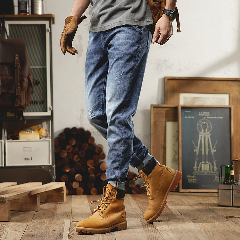 Übergroße Jeans im europäischen und amerikanischen Stil für Männer mit extra Fett und extra großen handgefertigten, abgenutzten, schmal geschnittenen koreanischen Hosen, trendige Herrenmarke aus dem Ausland_voghion.com